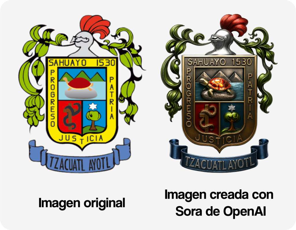 Escudo de armas de Sahuayo creado con Sora de OpenAI